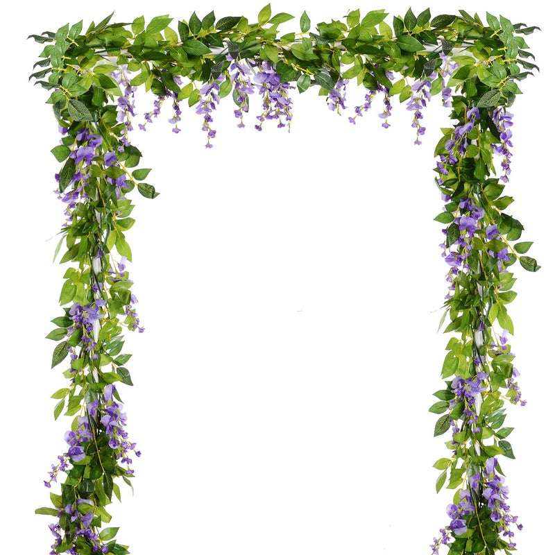 DearHouse 4Pcs 6.6Ft/Piece Artificial Flowers Silk Wisteria Garland Artificial Wisteria Vine Rattan Silk Hanging Flower for Home Garden Outdoor Ceremony Wedding Arch Floral Decor(Light Purple) - Image 4